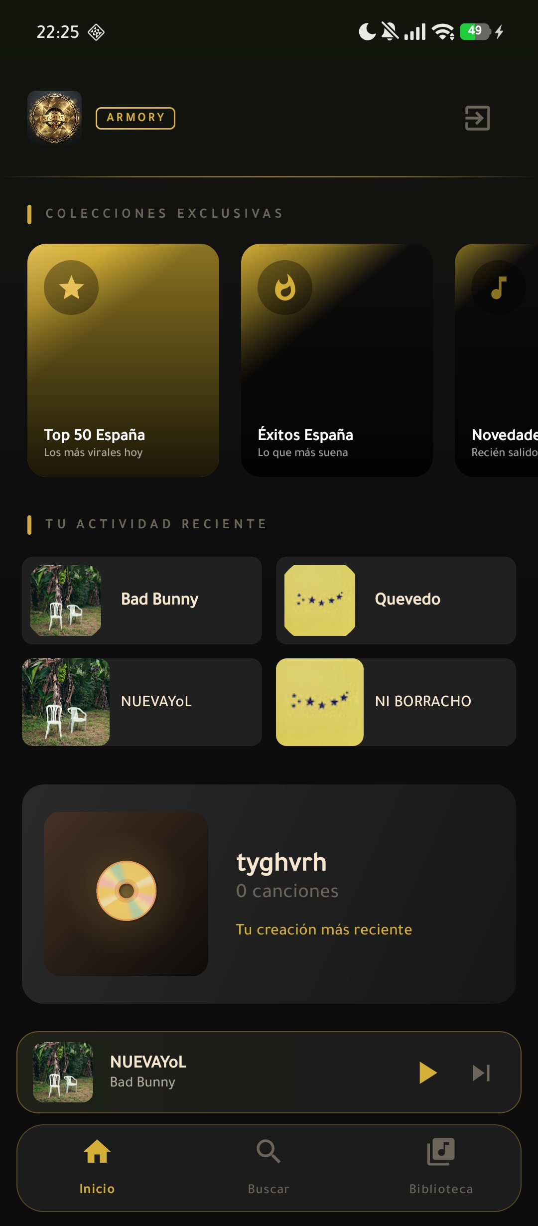 ARMORY reproductor de música reproduciendo canción en Android