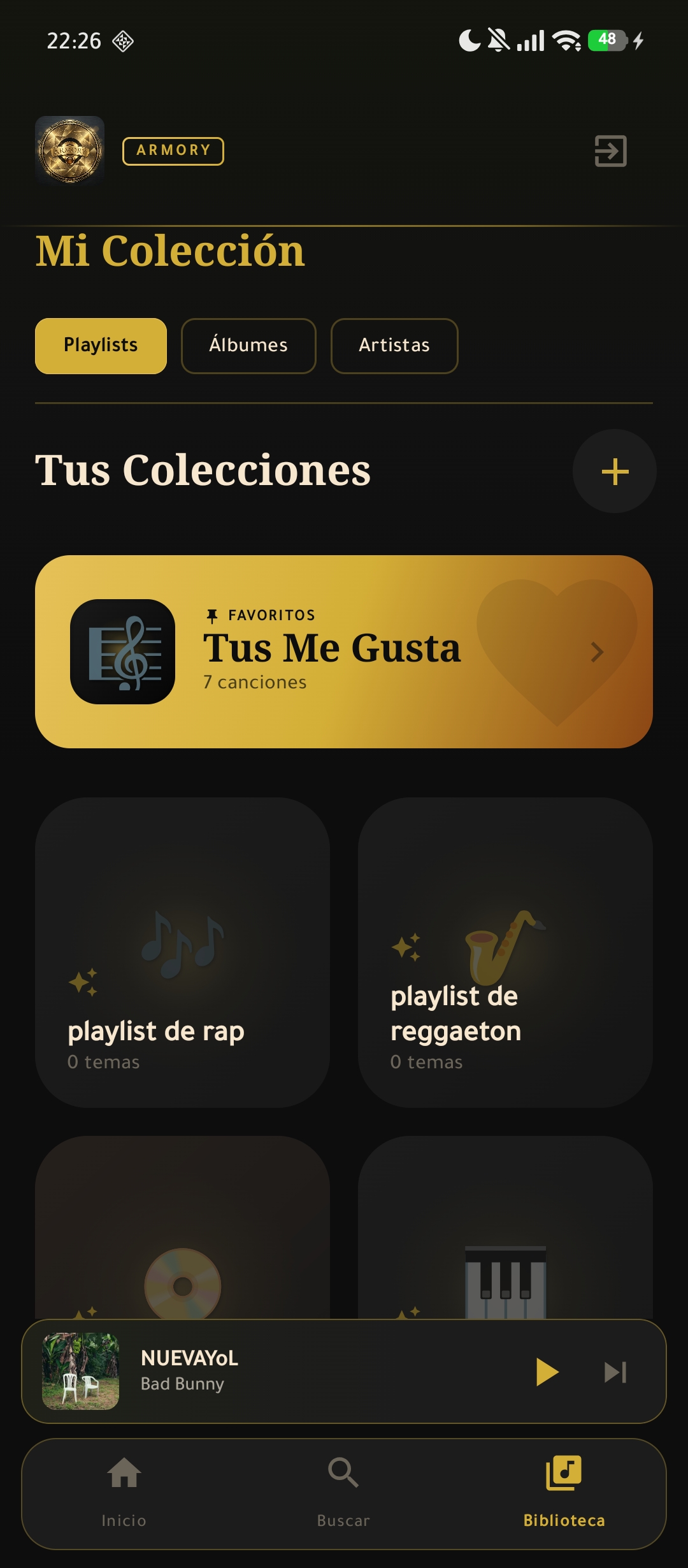 ARMORY listas de reproducción personalizadas en Android